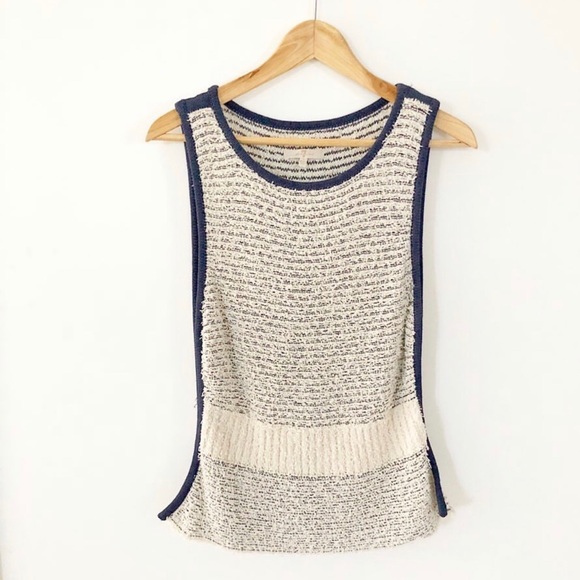 5/$40 7 for All Mankind Ivory/Navy Open Side Top sz s - Picture 1 of 8